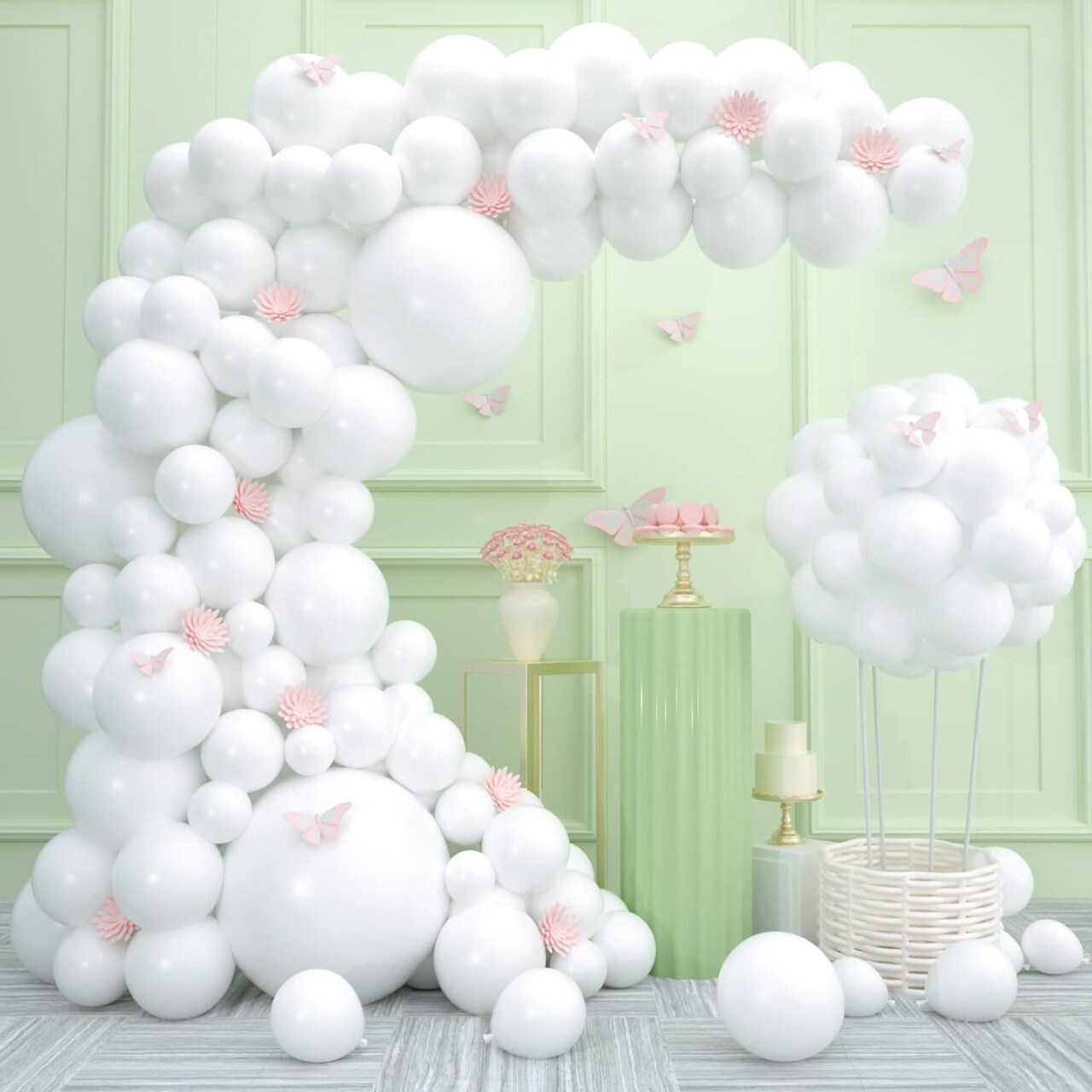 White Balloons Garland Kit-120 Pcs 18/10/12/5 Inch White Balloon Difference Size White Qualatex Balloons As Party Decorations for Bachelorette Party Graduation Wedding Baby Shower